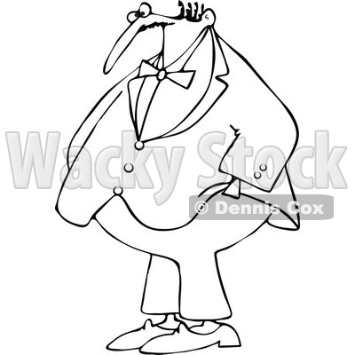 Clipart Outlined Chubby Man Wearing A Bowtie And Standing With His Hands In His Pockets - Royalty Free Vector Illustration © djart #1107616