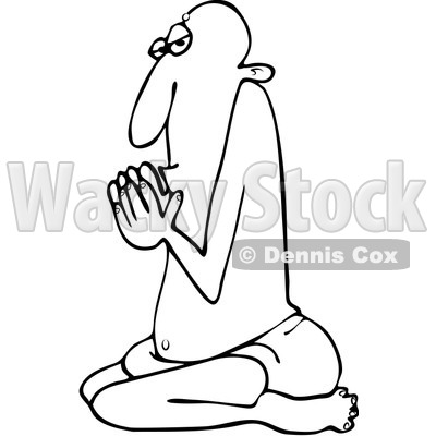Clipart Outlined Swami Man Kneeling In Prayer - Royalty Free Vector Illustration © djart #1108690