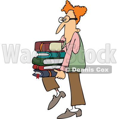Clipart Geeky Man Supporting A Stack Of Books On His Knee - Royalty Free Vector Illustration © djart #1108695