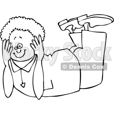 Clipart Outlined Boy Resting On His Belly And His Head Propped In His Hands - Royalty Free Vector Illustration © djart #1108868