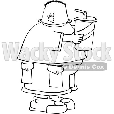 Clipart Outlined Chubby Boy Holding A Fountain Soda - Royalty Free Vector Illustration © djart #1110847