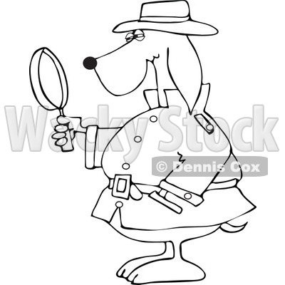 Clipart Outlined Private Detective Dog Using A Magnifying Glass - Royalty Free Vector Illustration © djart #1111307