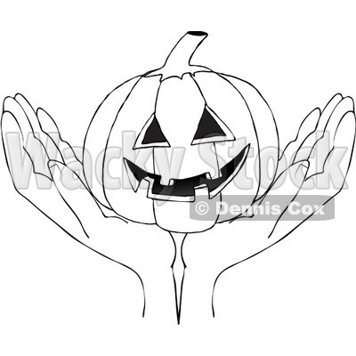 Clipart Outlined Hands Holding A Carved Halloween Jackolantern Pumpkin - Royalty Free Vector Illustration © djart #1112773
