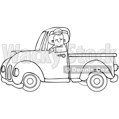 Clipart Outlined Cowboy Driving A Blue Pickup Truck - Royalty Free Vector Illustration © djart #1112780