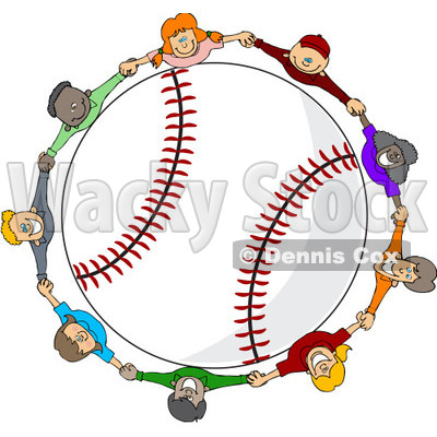 Clipart Diverse Kids Holding Hands Around A Baseball - Royalty Free Vector Illustration © djart #1112787