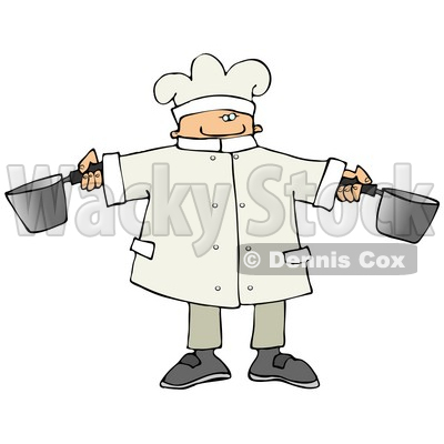 Male Chef Holding Two Pots in a Kitchen Clipart Picture © djart #11139