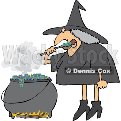 Clipart Halloween Witch Eating Over Her Cauldron - Royalty Free Vector Illustration © djart #1114014