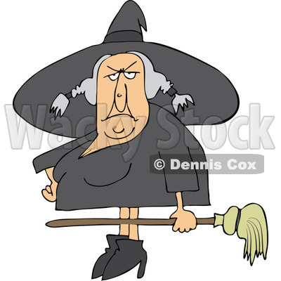 Clipart Ugly Witch Holding A Broom - Royalty Free Vector Illustration © djart #1114222