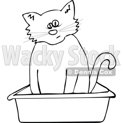 Clipart Outlined Cat Using A Kitty Litter Box - Royalty Free Vector Illustration © djart #1115117