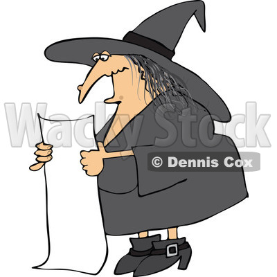 Clipart Bad Witch Reading A Long List Of Spell Ingredients - Royalty Free Vector Illustration © djart #1115467