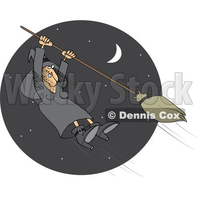 Clipart Halloween Witch Hanging Onto A Flying Broom In A Night Sky - Royalty Free Vector Illustration © djart #1115681