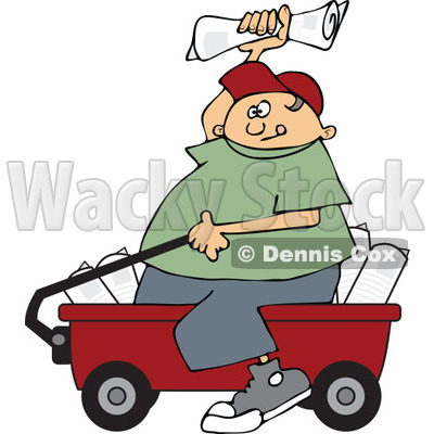 Clipart Paper Boy Sitting In A Wagon And Tossing Newspapers - Royalty Free Vector Illustration © djart #1115686