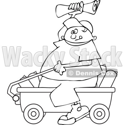 Clipart Outlined Paper Boy Sitting In A Wagon And Tossing Newspapers - Royalty Free Vector Illustration © djart #1115687