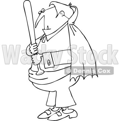 Clipart Outlined Vampire Holding A Baseball Bat - Royalty Free Vector Illustration © djart #1115691