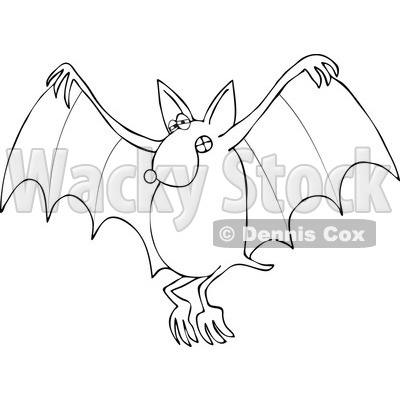 Cartoon Of An Outlined Flying Dog Bat - Royalty Free Vector Clipart © djart #1119533