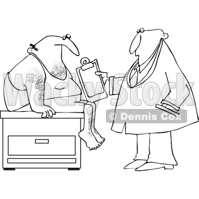 Cartoon Of An Outlined Medical Doctor Examining A Male Patient - Royalty Free Vector Clipart © djart #1121974