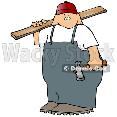 Male Carpenter Man Carrying Plywood and a Hammer Clipart Picture © djart #11249