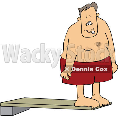 Cartoon Of A Nervous Man On A High Dive Board - Royalty Free Vector Clipart © djart #1125282