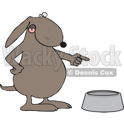 Cartoon Of An Angry Dog Pointing To An Empty Food Bowl - Royalty Free Vector Clipart © djart #1126792