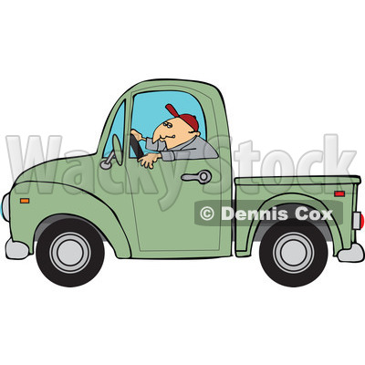 Cartoon Of A Worker Driving A Green Truck - Royalty Free Vector Clipart © djart #1127091