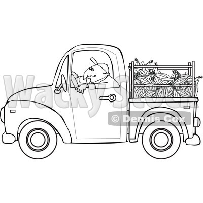 Cartoon Of An Outlined Farmer Driving A Truck With Corn In The Bed - Royalty Free Vector Clipart © djart #1127094