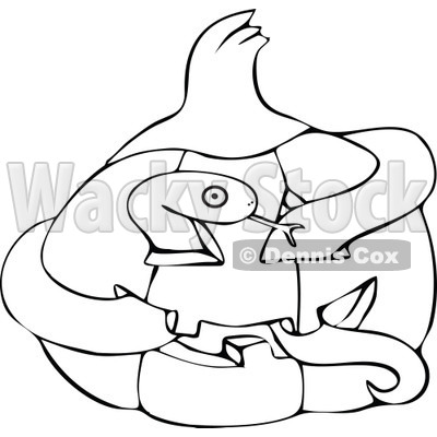 Cartoon Of An Outlined Snake In A Halloween Jackolantern Pumpkin - Royalty Free Vector Clipart © djart #1128705