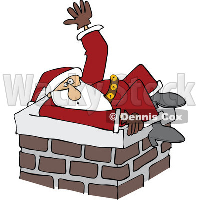 Cartoon of Santa Stuck in a Chimney and Waving for Help| Royalty Free Vector Clipart © djart #1146367