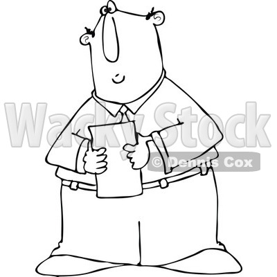 Cartoon of an Outlined Businessman Reading a Memo - Royalty Free Vector Clipart © djart #1160526