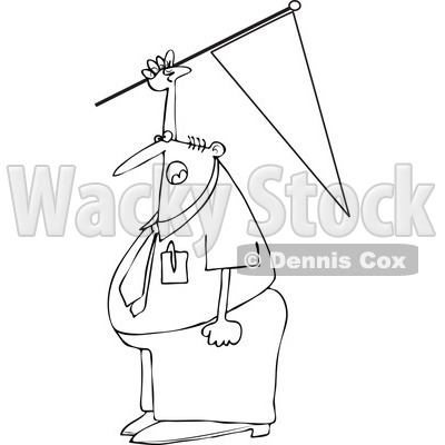 Cartoon of an Outlined Businessman Holding up a Pennant Flag - Royalty Free Vector Clipart © djart #1160527