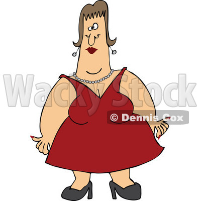 Cartoon of a Woman with Fat Arms, Wearing a Red Dress - Royalty Free Vector Clipart © djart #1160540
