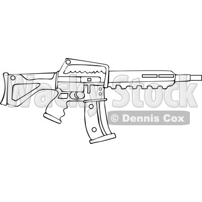 Cartoon of an Outlined Semi Automatic Assault Rifle with a Clip - Royalty Free Vector Clipart © djart #1160710