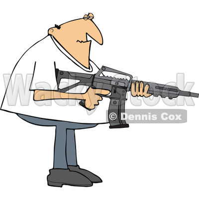 Cartoon of a Casual Man Holding a Semi Automatic Assault Rifle with a Clip - Royalty Free Vector Clipart © djart #1160717