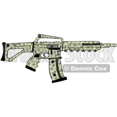 Cartoon of a Camo Semi Automatic Assault Rifle with a Clip - Royalty Free Clipart © djart #1160719