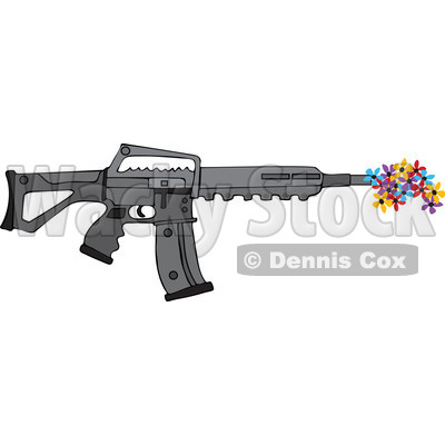 Cartoon of a Black Semi Automatic Assault Rifle with a Clip Shooting Flowers - Royalty Free Vector Clipart © djart #1160721