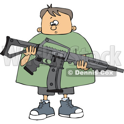 Cartoon of a Nervous Caucasian Boy Holding an Assault Rifle - Royalty Free Vector Clipart © djart #1160954