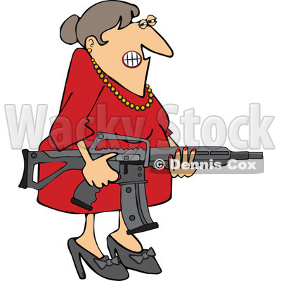 Cartoon of an Angry Brunette Caucasian Woman Holding an Assault Rifle - Royalty Free Vector Clipart © djart #1160957