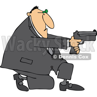 Cartoon of a Kneeling Man Using a Pistol - Royalty Free Vector Clipart © djart #1164212