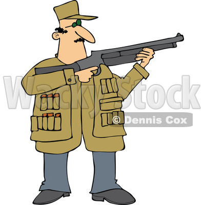 Cartoon of a Hunting Man Using a Shotgun - Royalty Free Vector Clipart © djart #1164213