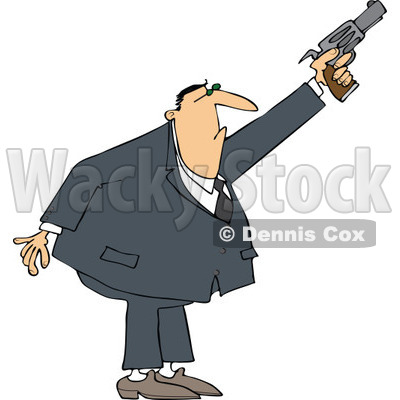 Cartoon of a Secret Agent Man Shooting His Firearm - Royalty Free Vector Clipart © djart #1166759