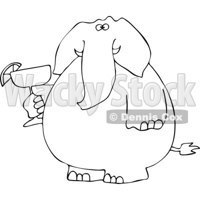 Cartoon of a Black and White Elephant Holding a Margarita - Royalty Free Vector Clipart © djart #1168909