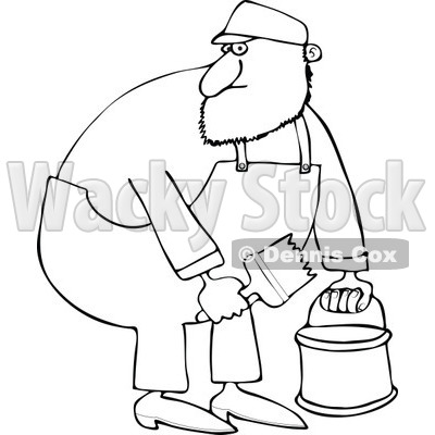 Cartoon of an Outlined Painter Man Holding a Bucket and Brush - Royalty Free Vector Clipart © djart #1168912