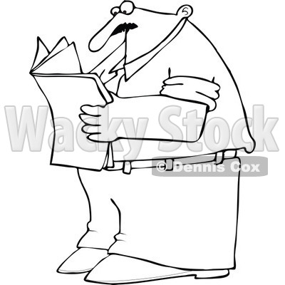 Cartoon of an Outlined Man Standing and Reading a Newspaper - Royalty Free Vector Clipart © djart #1170313