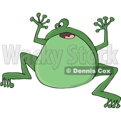 Cartoon of a Frightened Green Frog Jumping - Royalty Free Vector Clipart © djart #1172036