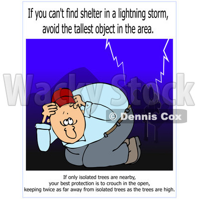 Cartoon of a Man Ducking in a Lightning Storm with Warning Text - Royalty Free Clipart © djart #1172274