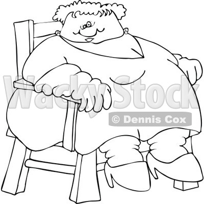 Cartoon of an Outlined Circus Freak Fat Lady Sitting in a Chair - Royalty Free Vector Clipart © djart #1173247