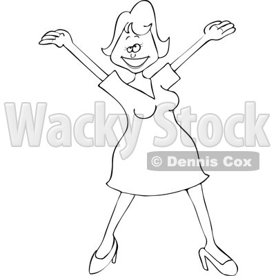 Cartoon of an Outlined Happy Woman Holding Her Arms up - Royalty Free Vector Clipart © djart #1173454