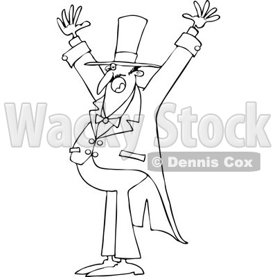 Cartoon of an Outlined Enthusiastic Circus Ringmaster Man Holding His Arms up - Royalty Free Vector Clipart © djart #1177988