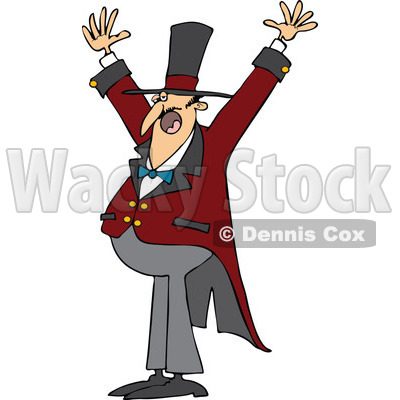 Cartoon of an Enthusiastic Circus Ringmaster Man Holding His Arms up - Royalty Free Vector Clipart © djart #1177996