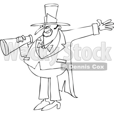 Cartoon of an Outlined Circus Ringmaster Man Making an Announcement with a Megaphone - Royalty Free Vector Clipart © djart #1179794