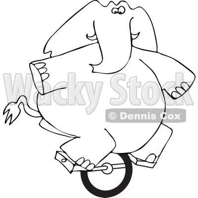 Cartoon of an Outlined Circus Elephant Riding a Unicycle - Royalty Free Vector Clipart © djart #1179796